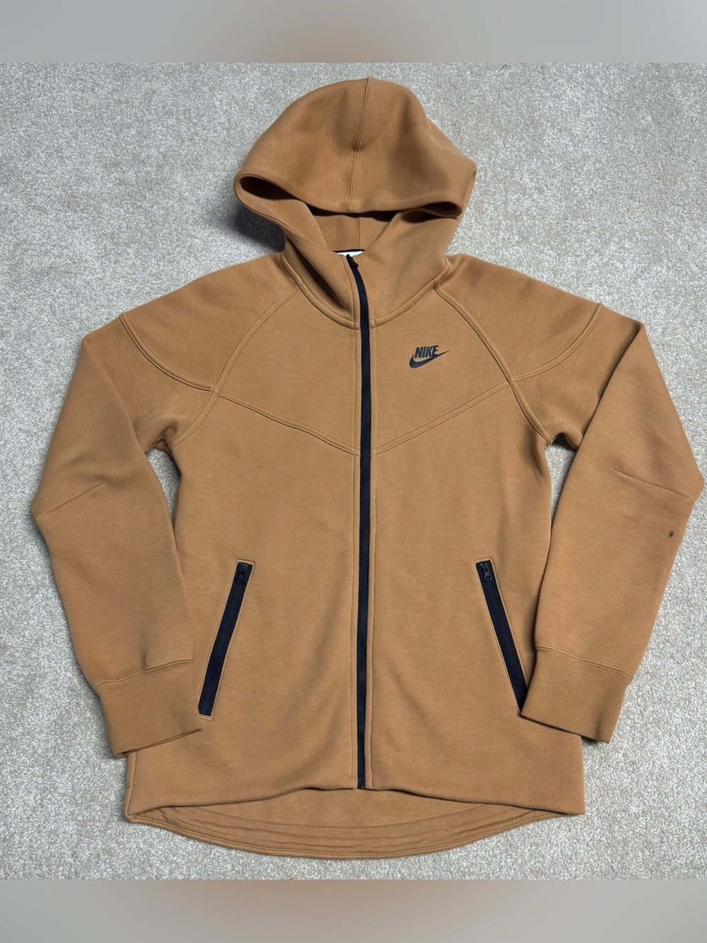 Nike Tech Fleece Hoodie Sweatshirt Womens XS Brown Full Zip Pocket Jacket Active